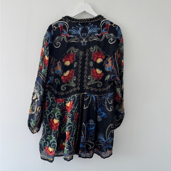 FARM RIO Black Mixed Arabesque Scarves Long Sleeve Mini Dress S - Picture 7 of 9